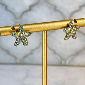 Vintage Starfish Rhinestone Stud Earrings | Iridescent Crystal | Coastal Y2K